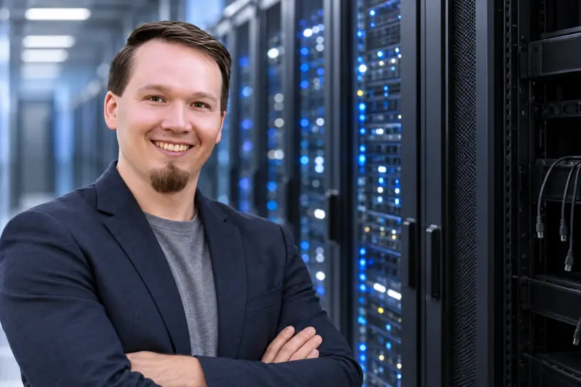 Robert Skawinski im Rechenzentrum Robert Skawinski, Geschäftsführer der SKAWINSKI GmbH, im Rechenzentrum – Datensicherheit in der Cloud beginnt mit einer unabhängigen Kopie