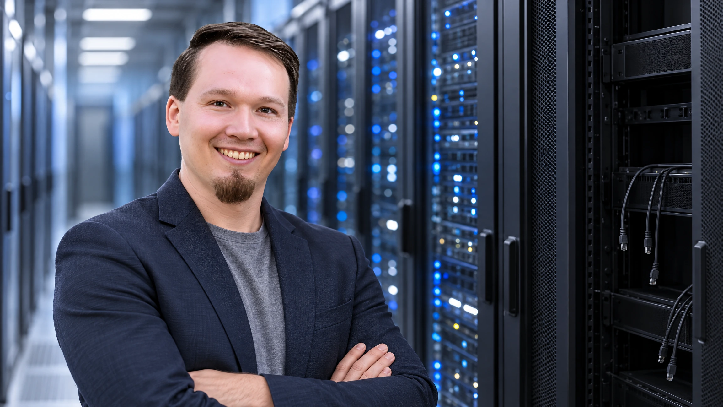 Robert Skawinski, Geschäftsführer der SKAWINSKI GmbH, im Rechenzentrum – Datensicherheit in der Cloud beginnt mit einer unabhängigen Kopie