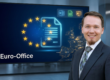 Europäische Cloudplattform Euro-Office – IT-Berater präsentiert DSGVO-konforme Office-Lösung mit Dokumentenmanagement vor Europakarte mit EU-Sternen