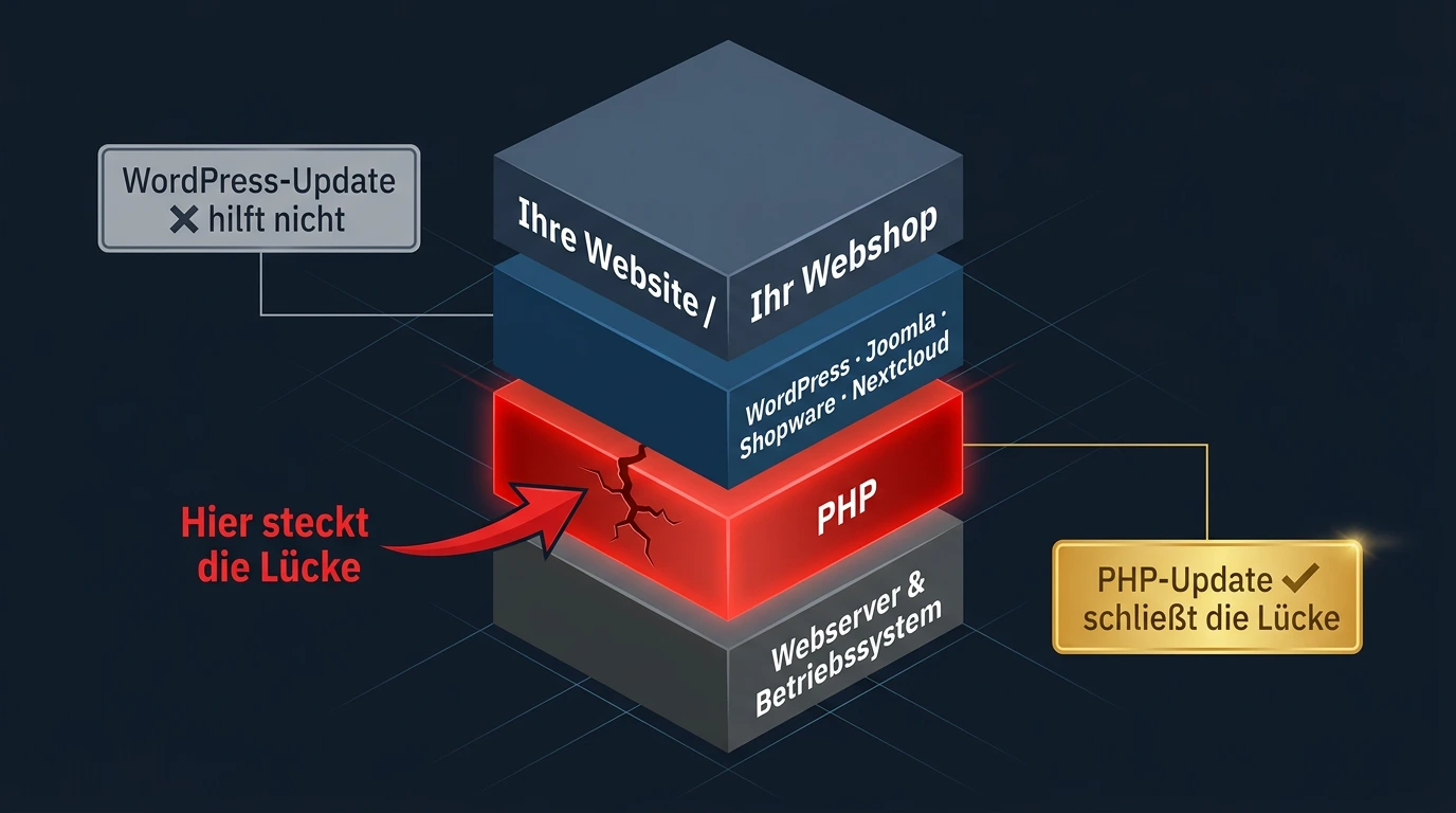 Schichtmodell: PHP2Shell steckt in PHP unter WordPress und Co. – nur ein PHP-Update auf dem Server schließt die Lücke